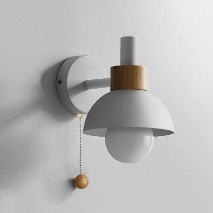 Nordic Wood Accent Wall Lamp | Minimalist Pull Switch Globe Light In Five Soft Macaron Colours