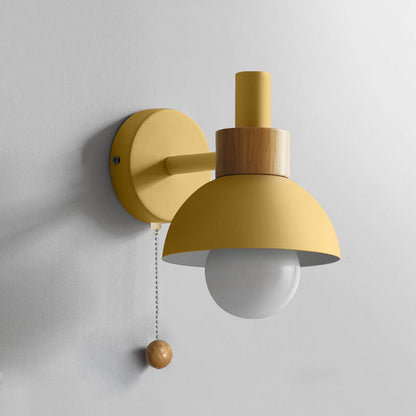 Nordic Wood Accent Wall Lamp | Minimalist Pull Switch Globe Light In Five Soft Macaron Colours