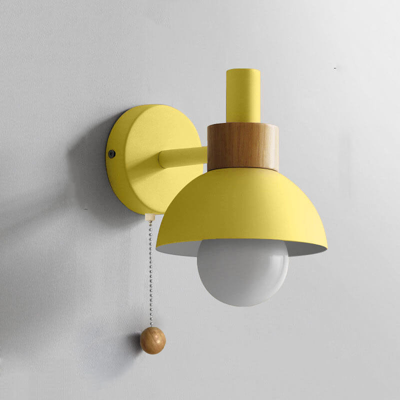 Nordic Wood Accent Wall Lamp | Minimalist Pull Switch Globe Light In Five Soft Macaron Colours