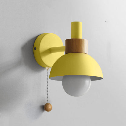 Nordic Wood Accent Wall Lamp | Minimalist Pull Switch Globe Light In Five Soft Macaron Colours
