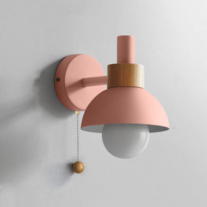 Nordic Wood Accent Wall Lamp | Minimalist Pull Switch Globe Light In Five Soft Macaron Colours