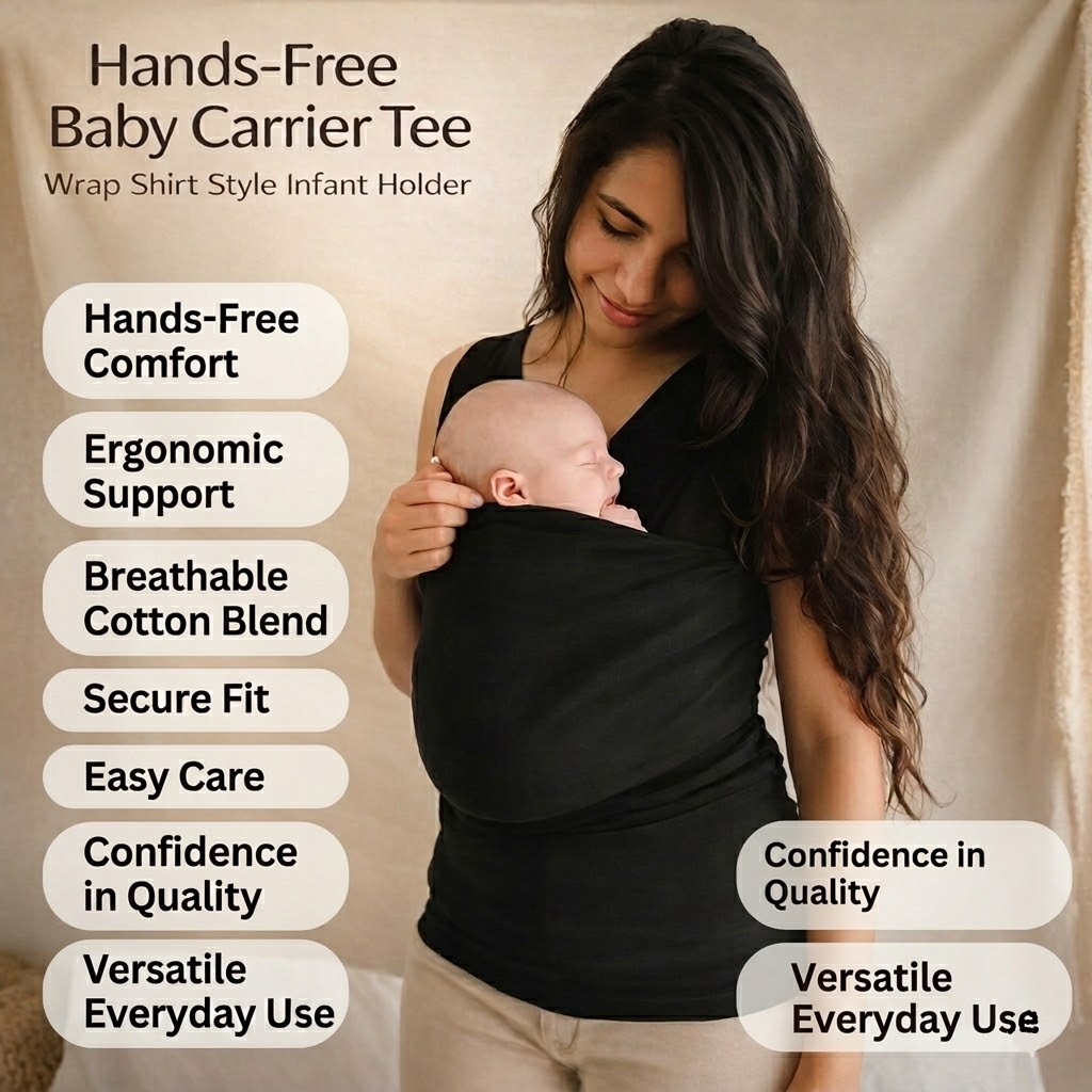 Hands Free Baby Carrier Tee | Shirt Style Wrap Carrier For Newborn and Infant Babywearing Use
