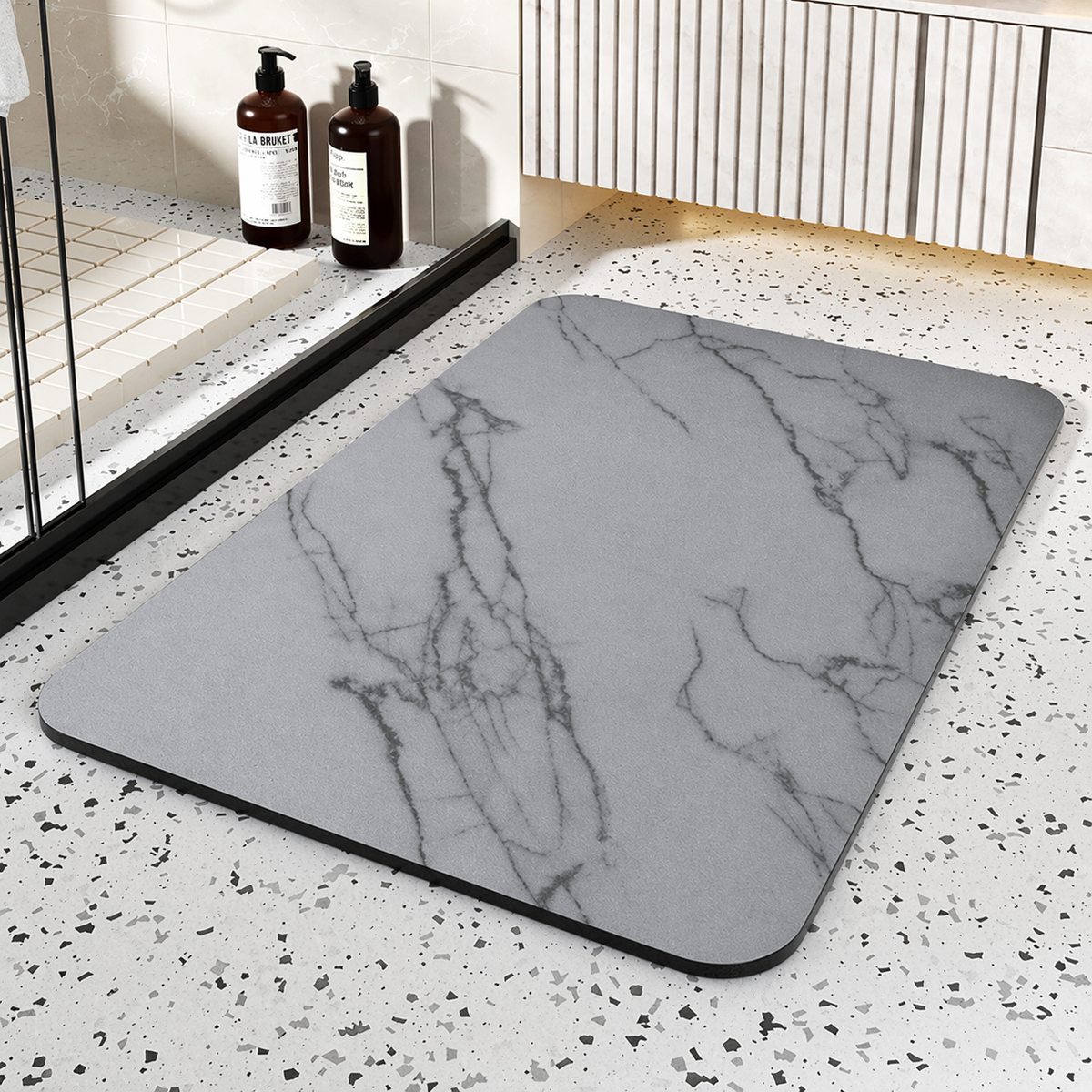 Diatom Stone Bathroom Mat | Quick Dry Non Slip Marble Effect Bath Mat For Showers and Tubs