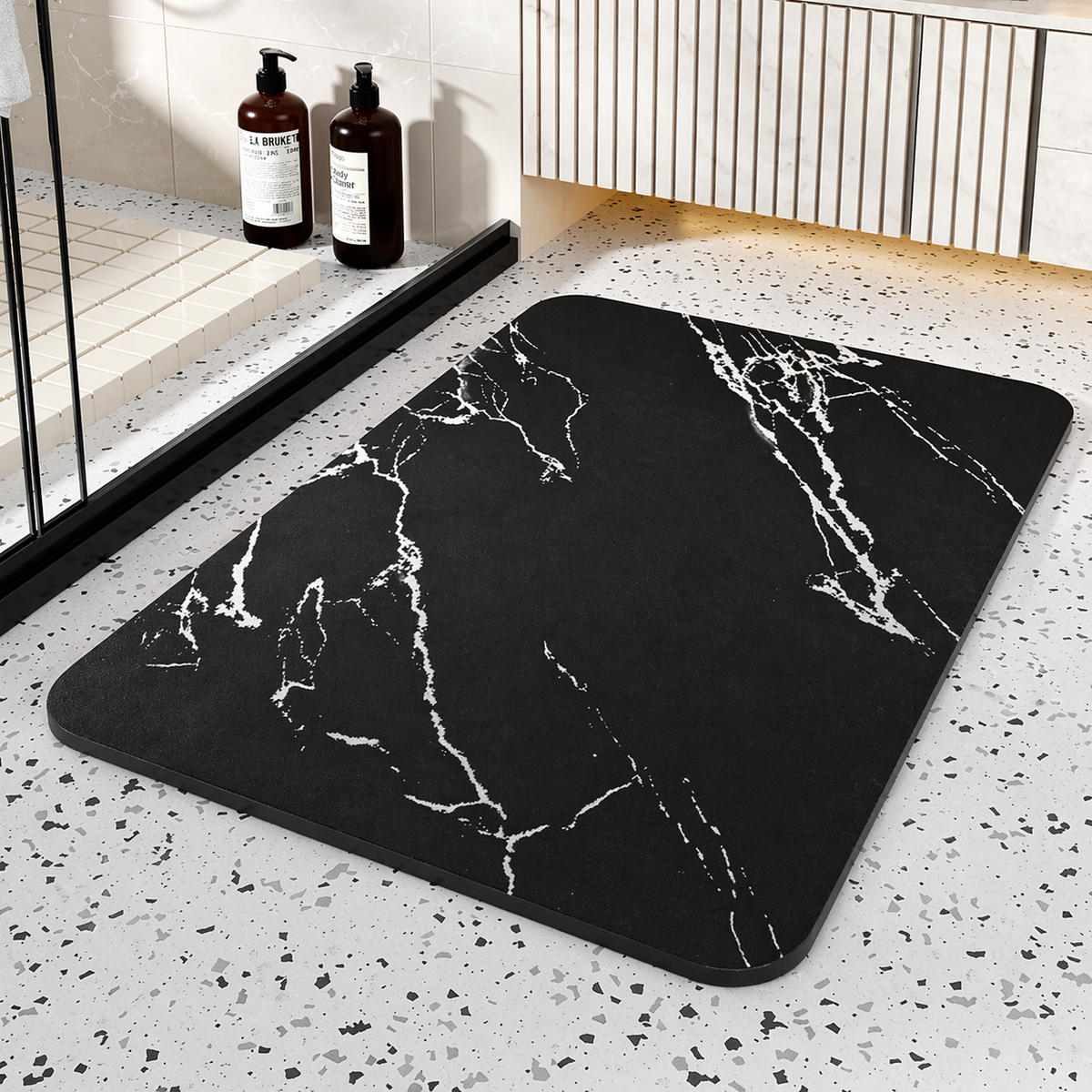 Diatom Stone Bathroom Mat | Quick Dry Non Slip Marble Effect Bath Mat For Showers and Tubs
