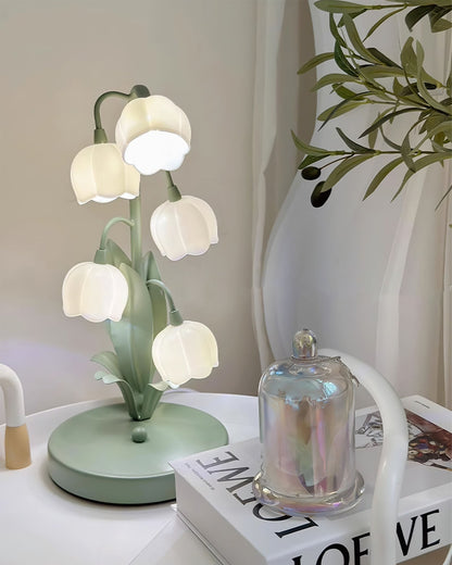 Bell Orchid Table Lamp | Elegant Floral Indoor Accent Light In Metal and Polycarbonate Shades