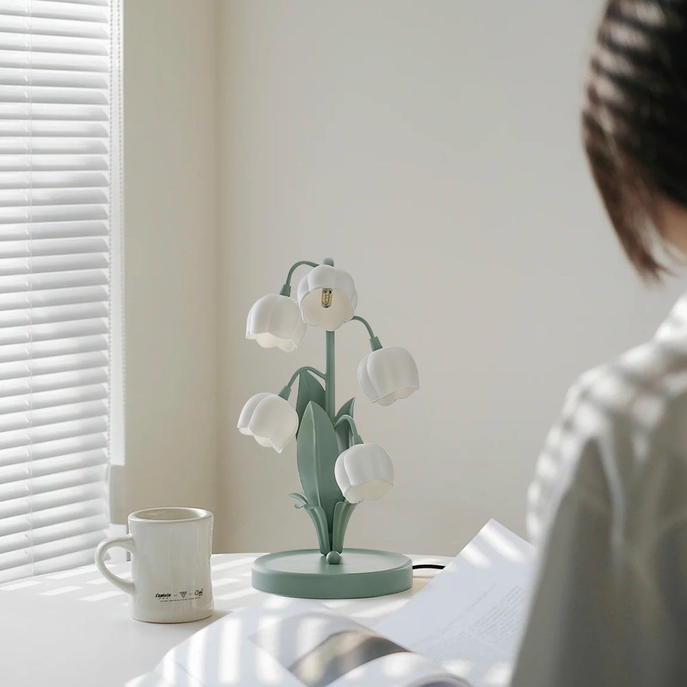 Bell Orchid Table Lamp | Elegant Floral Indoor Accent Light In Metal and Polycarbonate Shades