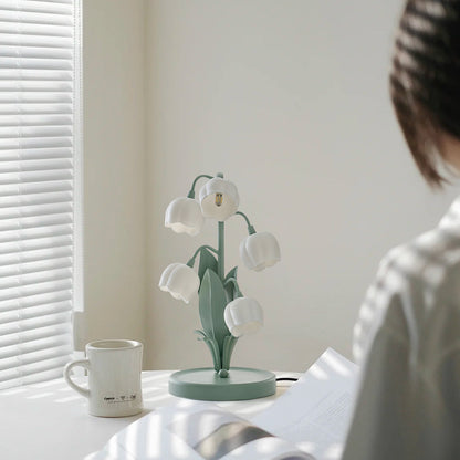 Bell Orchid Table Lamp | Elegant Floral Indoor Accent Light In Metal and Polycarbonate Shades