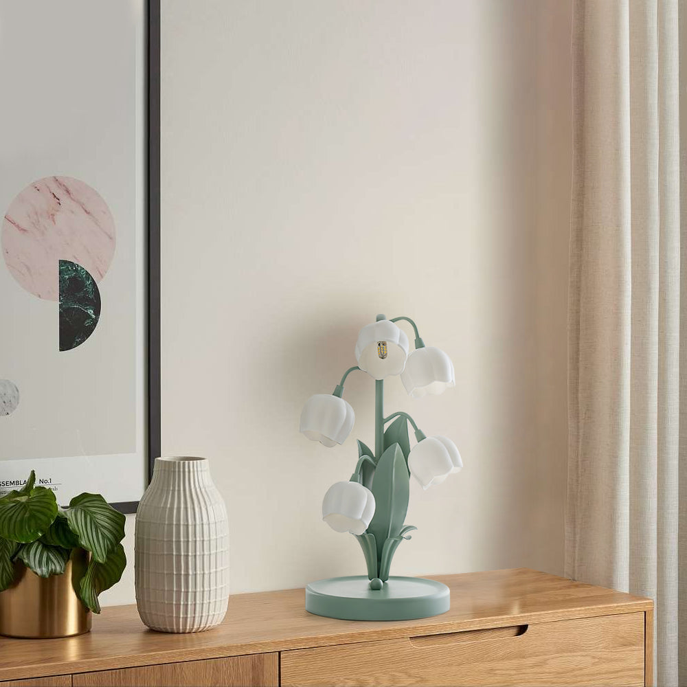 Bell Orchid Table Lamp | Elegant Floral Indoor Accent Light In Metal and Polycarbonate Shades