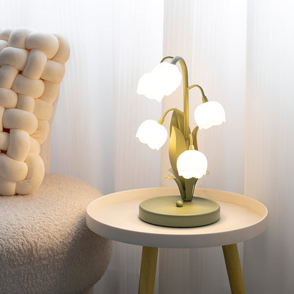 Bell Orchid Table Lamp | Elegant Floral Indoor Accent Light In Metal and Polycarbonate Shades