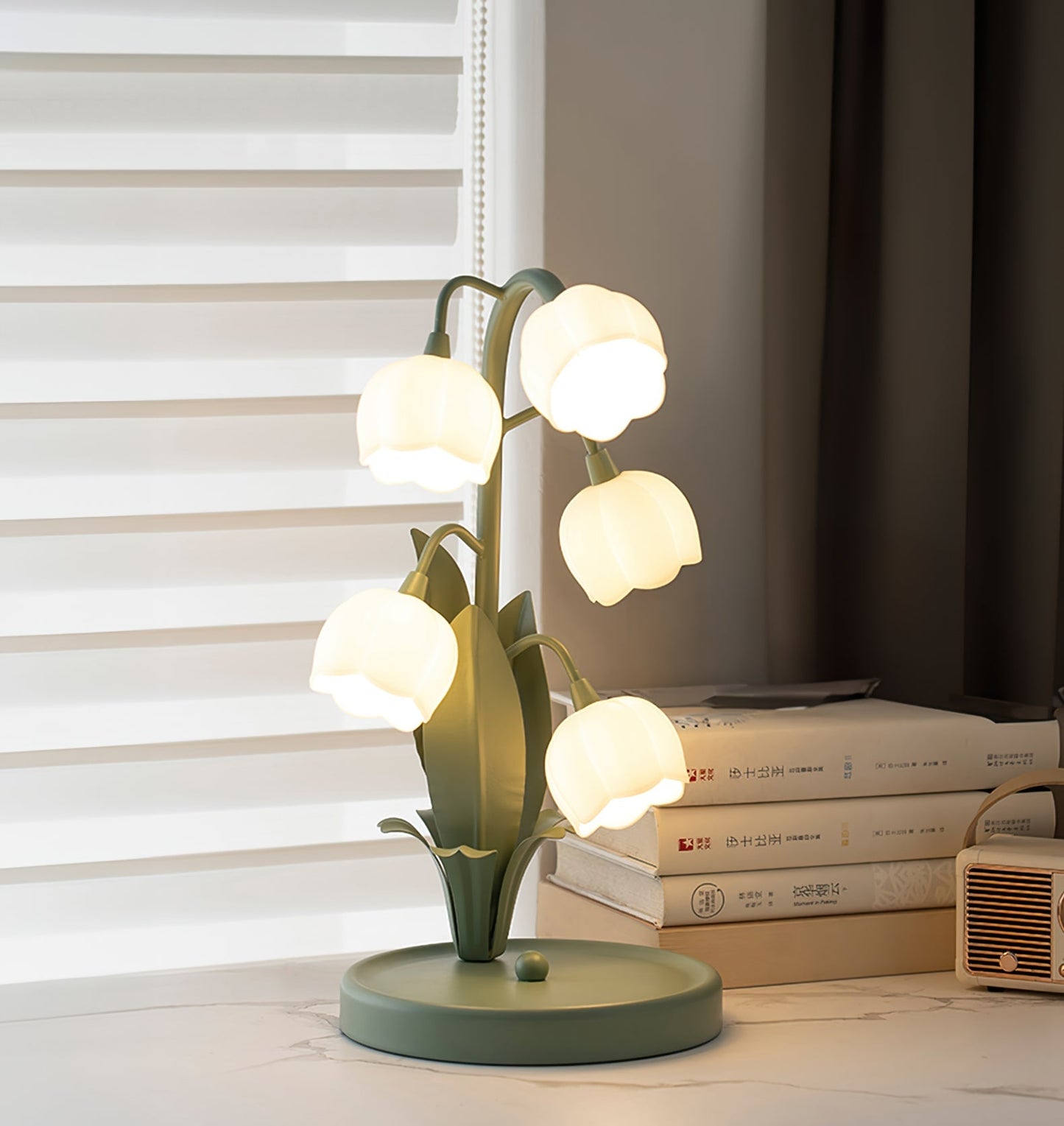 Bell Orchid Table Lamp | Elegant Floral Indoor Accent Light In Metal and Polycarbonate Shades