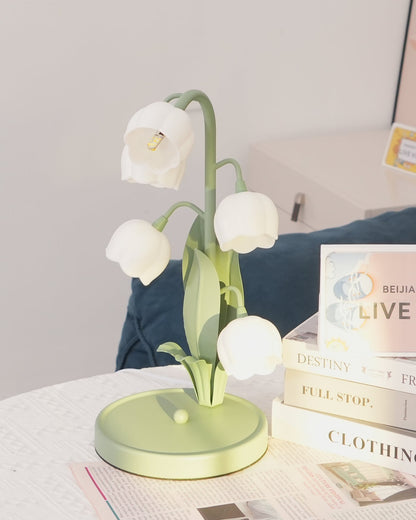 Bell Orchid Table Lamp | Elegant Floral Indoor Accent Light In Metal and Polycarbonate Shades