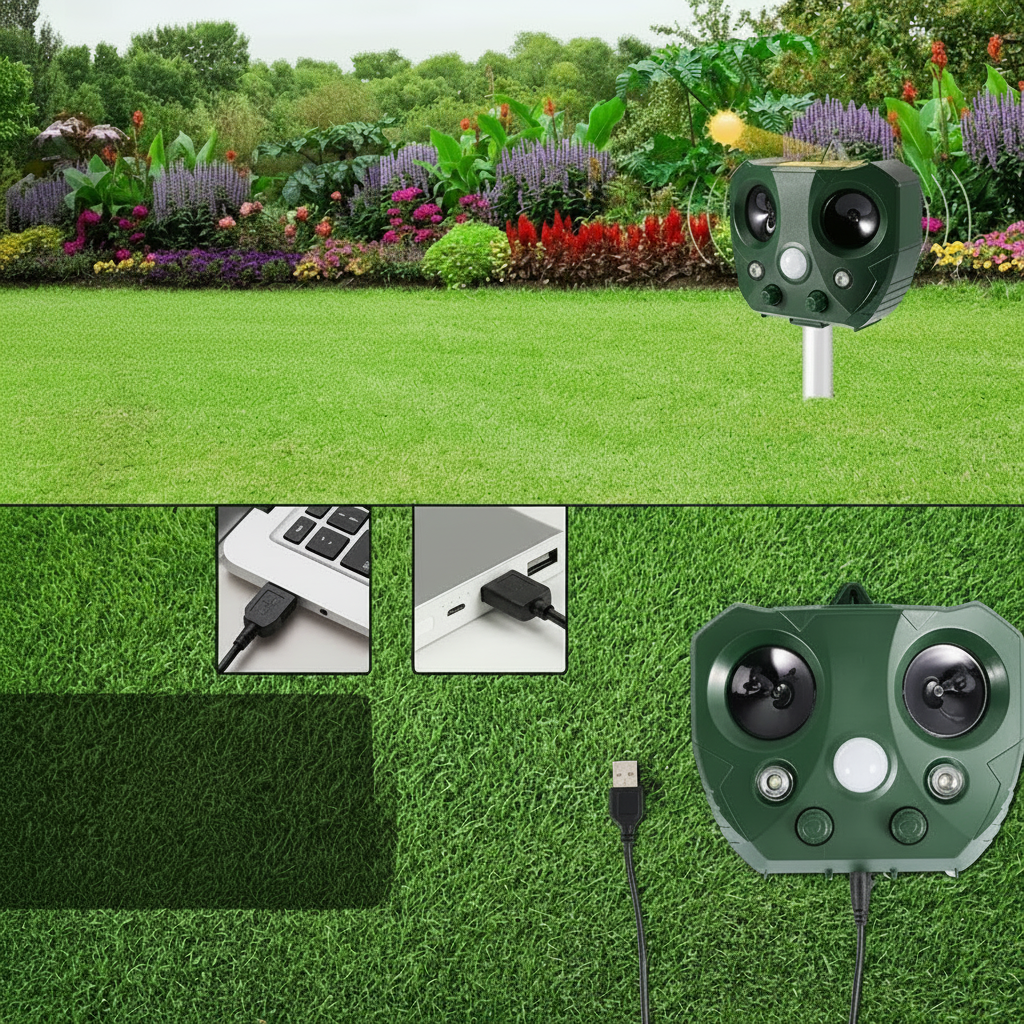 Solar Ultrasonic Bird Repeller | Motion Activated Weatherproof Garden Deterrent For Yards and Beds