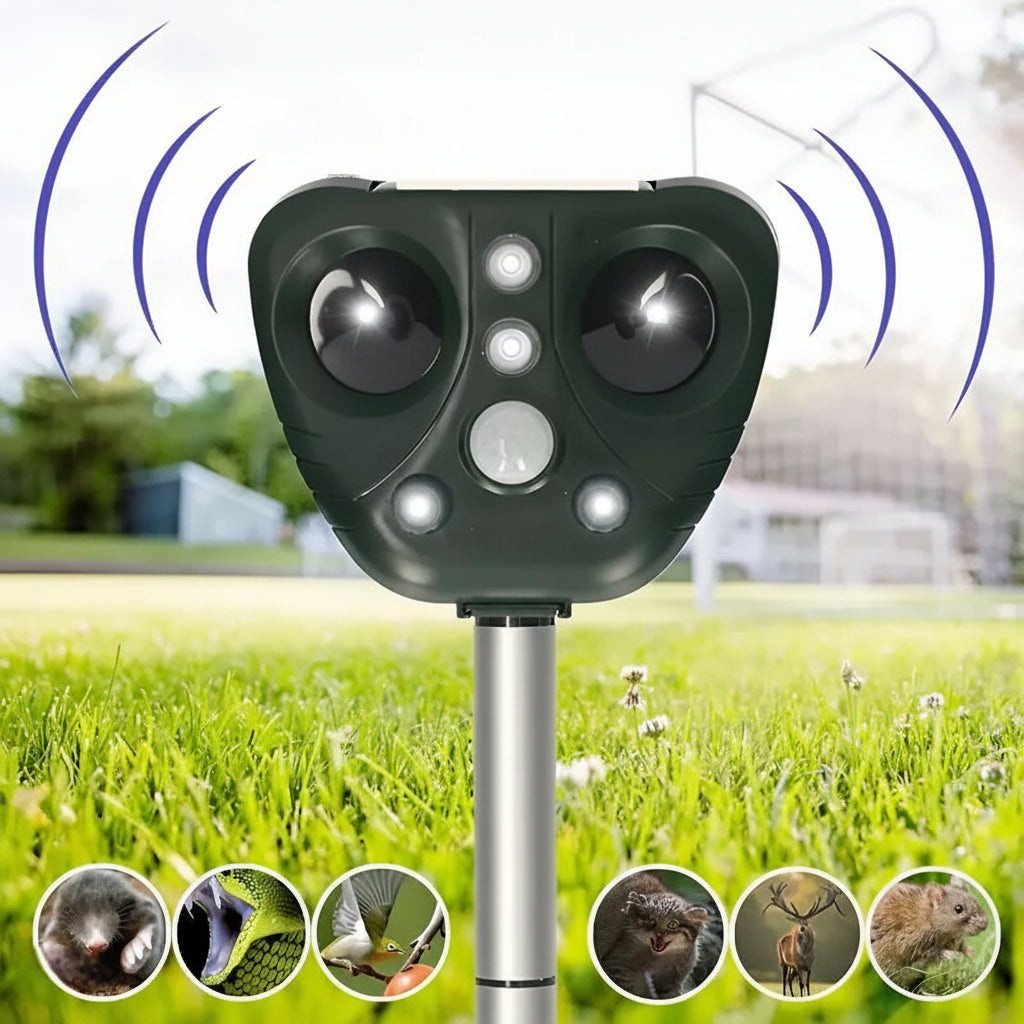 Solar Ultrasonic Bird Repeller | Motion Activated Weatherproof Garden Deterrent For Yards and Beds