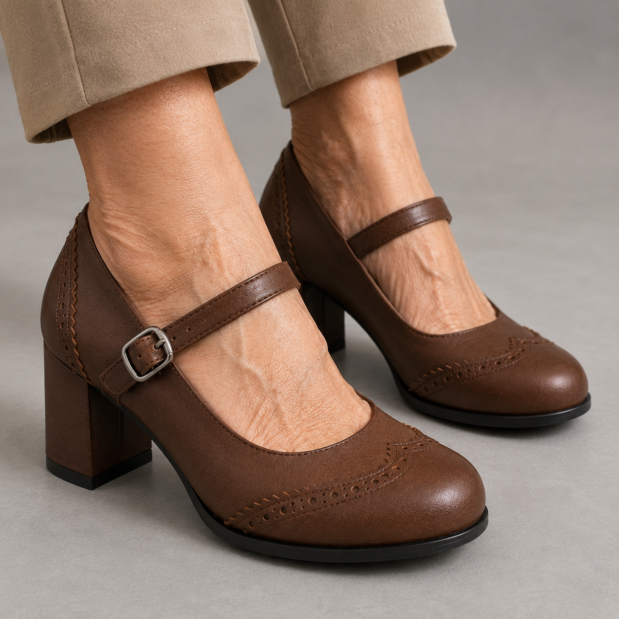 Kristenyah Brogue Block Heel Mary Jane Pumps