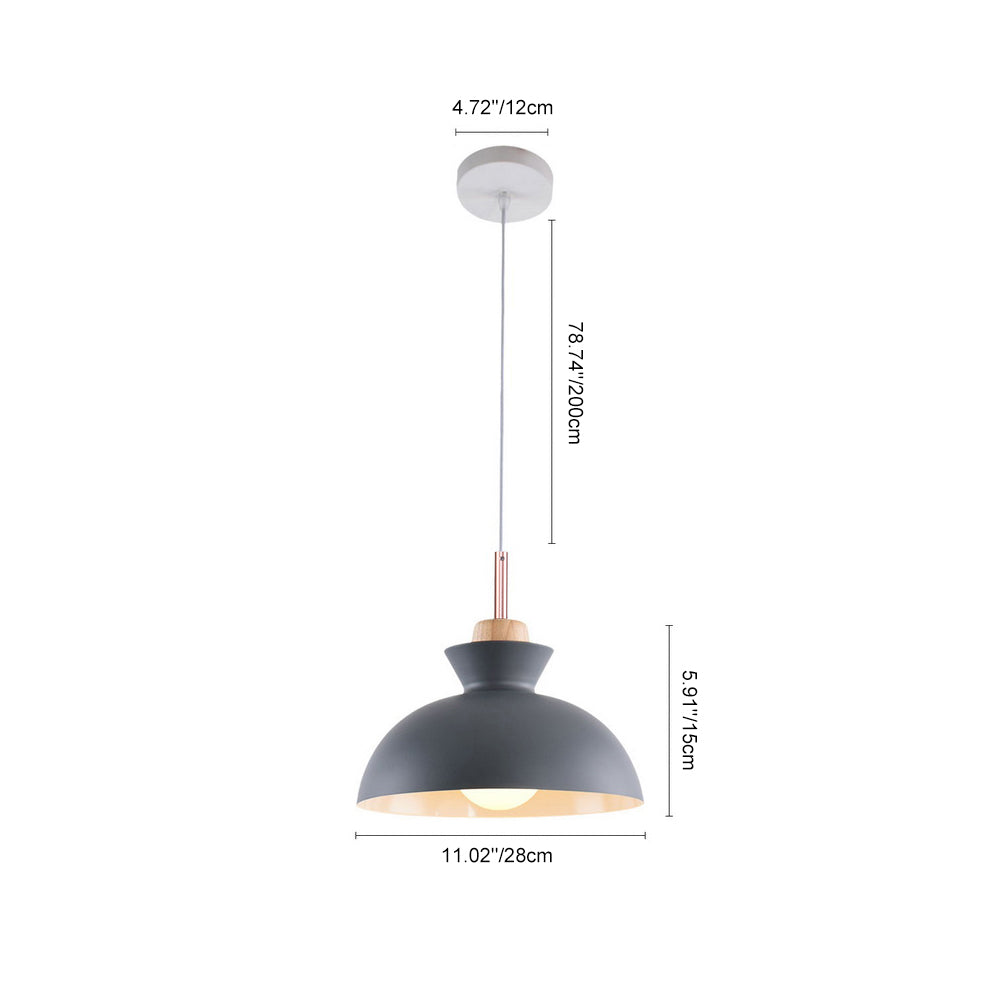 Modern Single Pendant Dome Light | Scandinavian Metal Hanging Lamp In Nine Bold Colourways