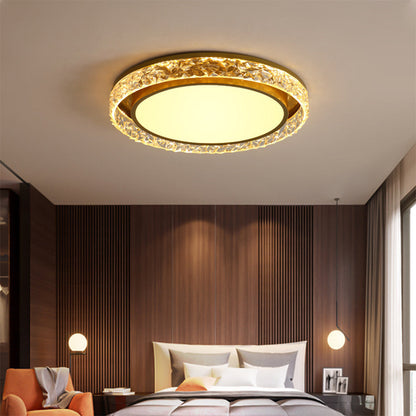 Crystal Halo LED Ceiling Light | Remote Dimmable Flush Mount Fixture For Bedrooms and Hallways