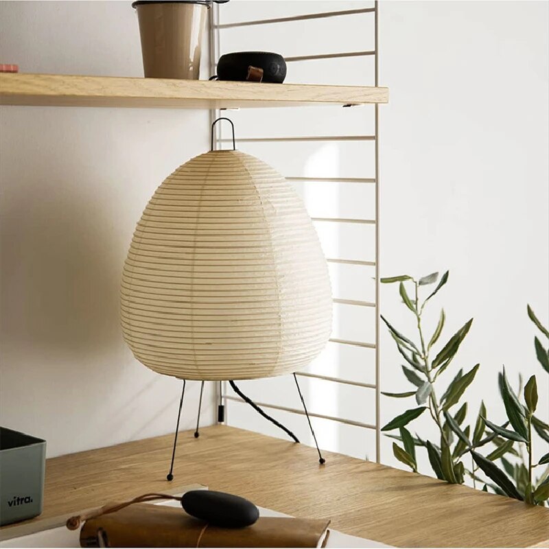 Japanese Rice Paper Table Lamp | Minimalist Zen Tripod Lamp With A Washi Style Paper Shade
