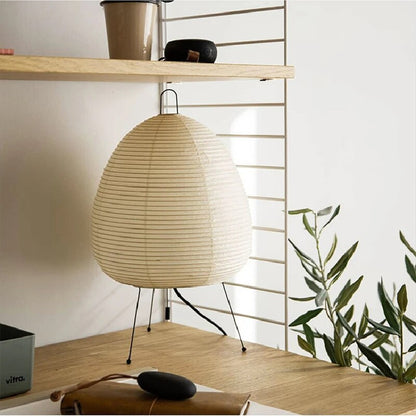 Japanese Rice Paper Table Lamp | Minimalist Zen Tripod Lamp With A Washi Style Paper Shade