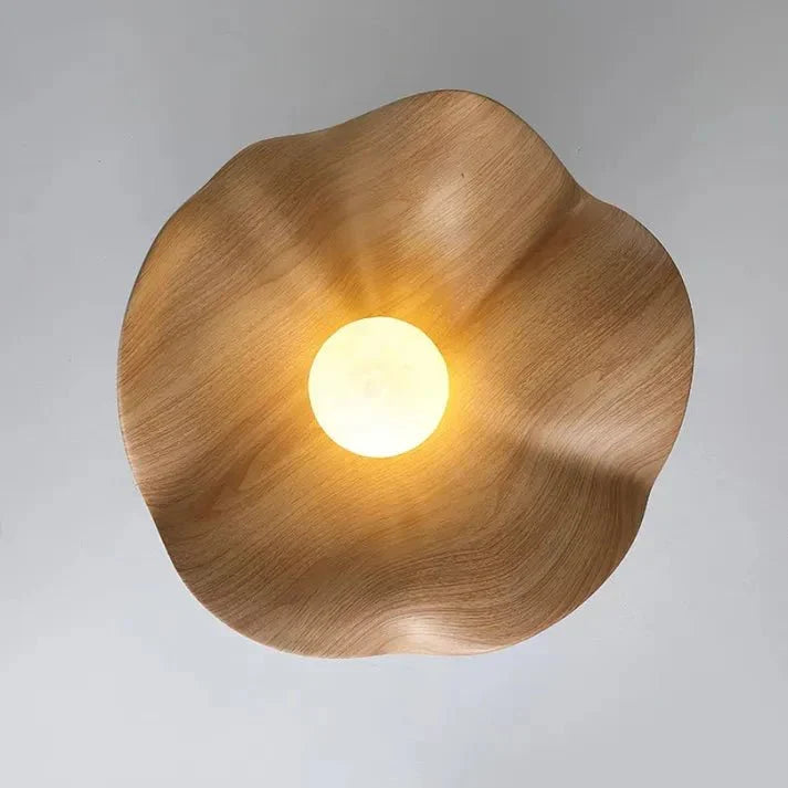 Scandinavian Wooden Lotus Ceiling Light | Resin And Iron Modern Flush Mount In Two Room Sizes