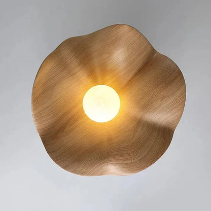 Scandinavian Wooden Lotus Ceiling Light | Resin And Iron Modern Flush Mount In Two Room Sizes