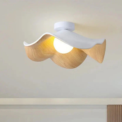 Scandinavian Wooden Lotus Ceiling Light | Resin And Iron Modern Flush Mount In Two Room Sizes