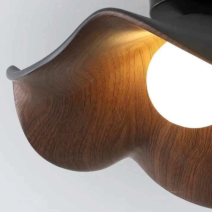 Scandinavian Wooden Lotus Ceiling Light | Resin And Iron Modern Flush Mount In Two Room Sizes
