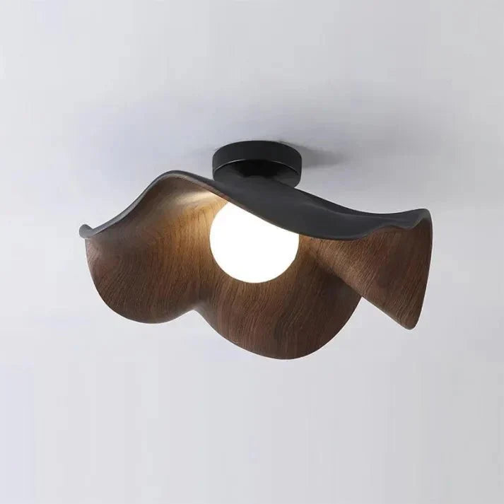 Scandinavian Wooden Lotus Ceiling Light | Resin And Iron Modern Flush Mount In Two Room Sizes
