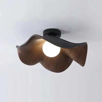 Scandinavian Wooden Lotus Ceiling Light | Resin And Iron Modern Flush Mount In Two Room Sizes