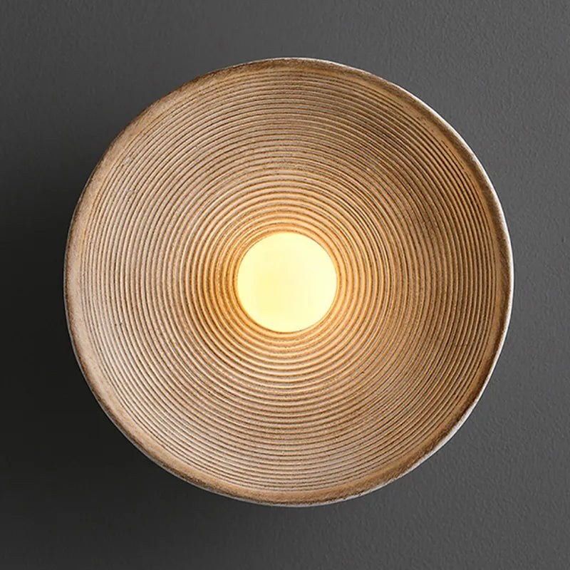Rustic Wood Wall Sconce | Handcrafted LED Wall Light With A Wood Texture Circular Disc Form