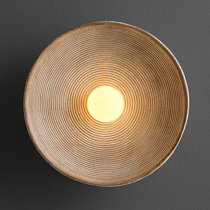 Rustic Wood Wall Sconce | Handcrafted LED Wall Light With A Wood Texture Circular Disc Form