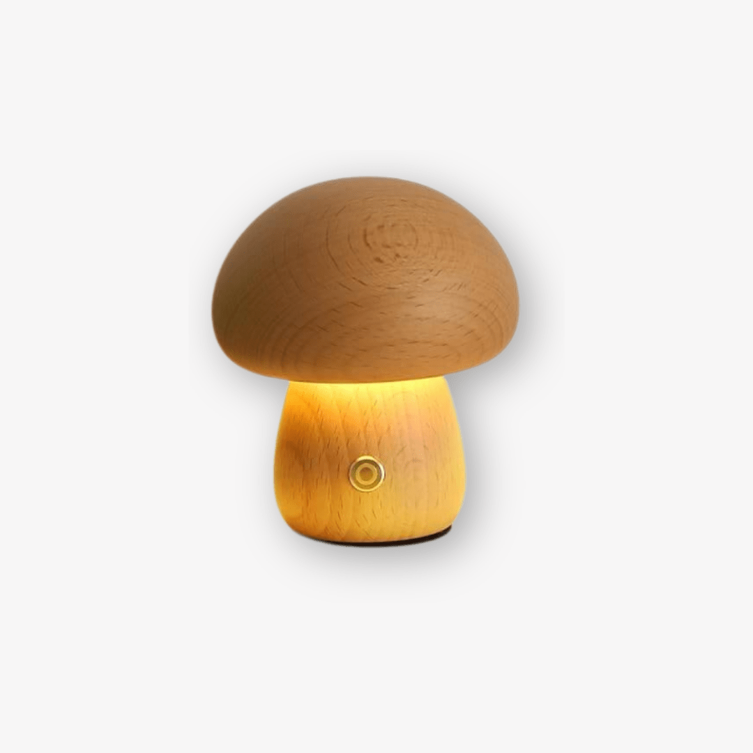 Bolette Mushroom Lamp | Natural Wood Rechargeable Night Light In Two Sizes and Two Timbers