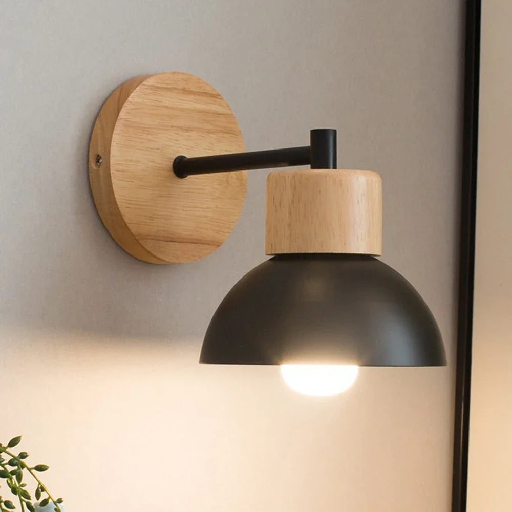 Wood and Metal Wall Lamp | Modern Nordic Bedside Light For Bedrooms, Hallways and Night Reading
