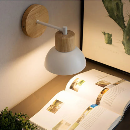 Wood and Metal Wall Lamp | Modern Nordic Bedside Light For Bedrooms, Hallways and Night Reading