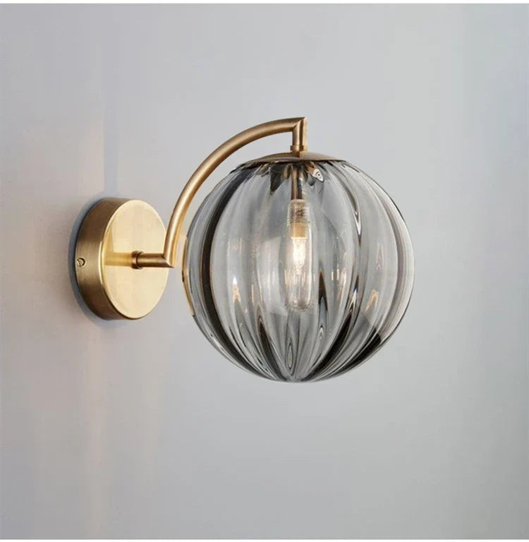 Modern Glass Ball Wall Lamp | Brass Arm and Tinted Glass Design In Four Bold Shade Colourways