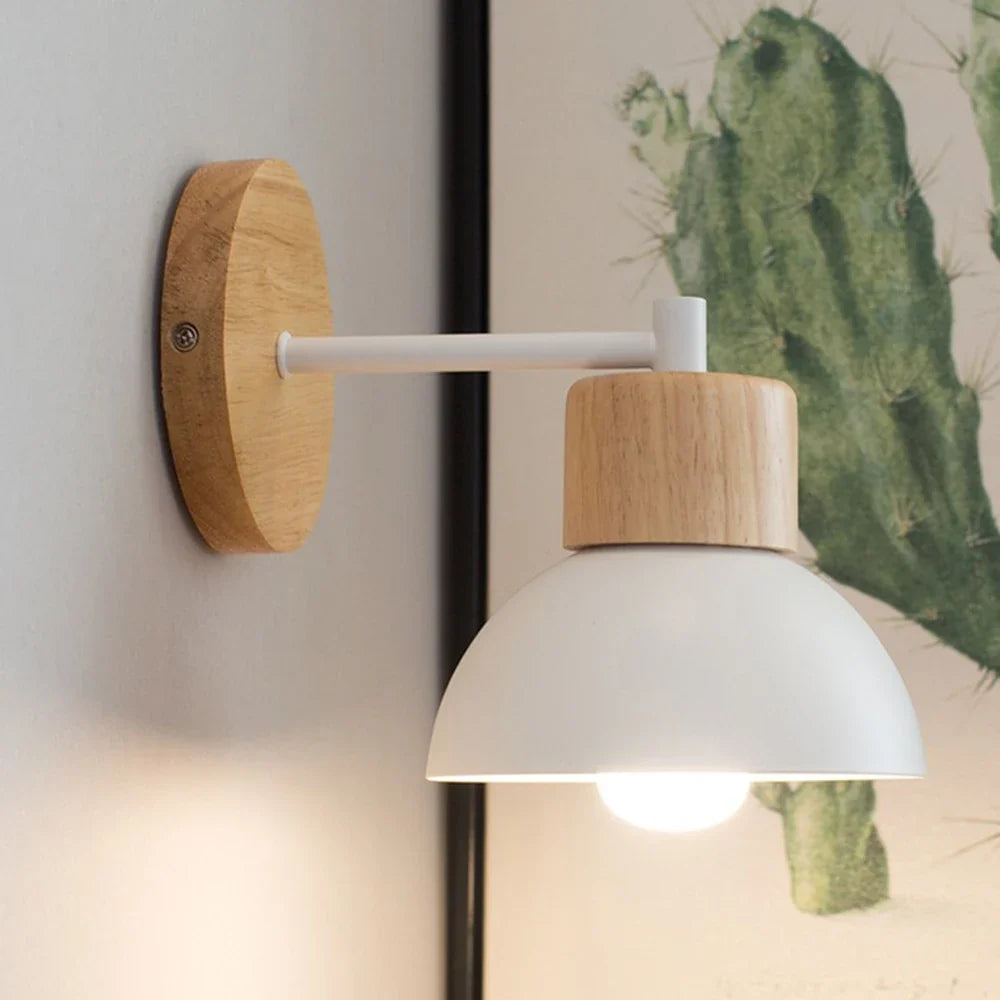 Wood and Metal Wall Lamp | Modern Nordic Bedside Light For Bedrooms, Hallways and Night Reading