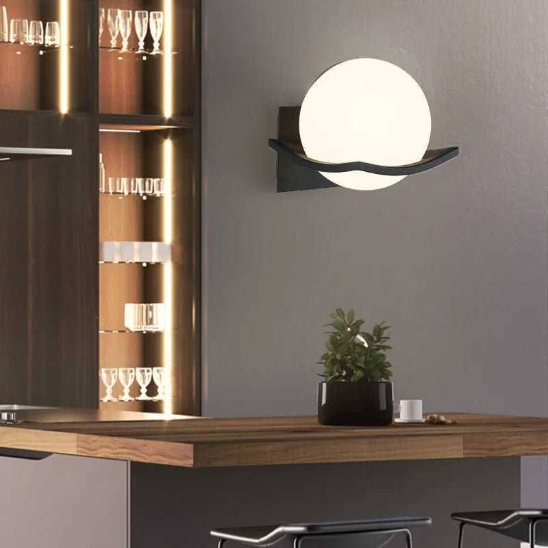 Opalene Wall Light | Modern European Opal Glass Globe Sconce In Gold, Black or White Metal