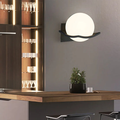 Opalene Wall Light | Modern European Opal Glass Globe Sconce In Gold, Black or White Metal