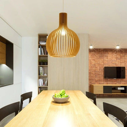 Handcrafted Wooden Pendant Light | Natural Scandinavian Ceiling Lamp For Dining Room Tables