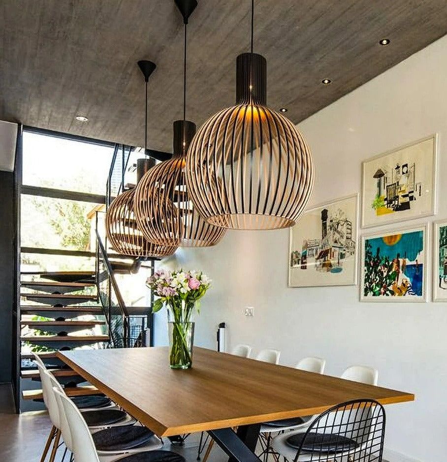 Handcrafted Wooden Pendant Light | Natural Scandinavian Ceiling Lamp For Dining Room Tables