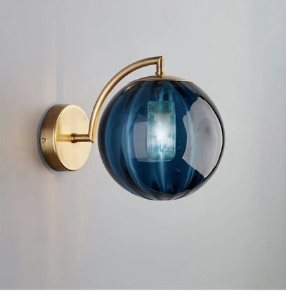 Modern Glass Ball Wall Lamp | Brass Arm and Tinted Glass Design In Four Bold Shade Colourways