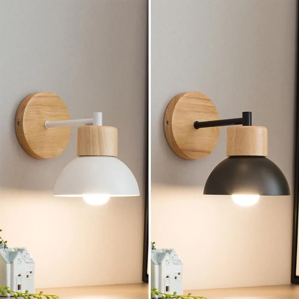 Wood and Metal Wall Lamp | Modern Nordic Bedside Light For Bedrooms, Hallways and Night Reading