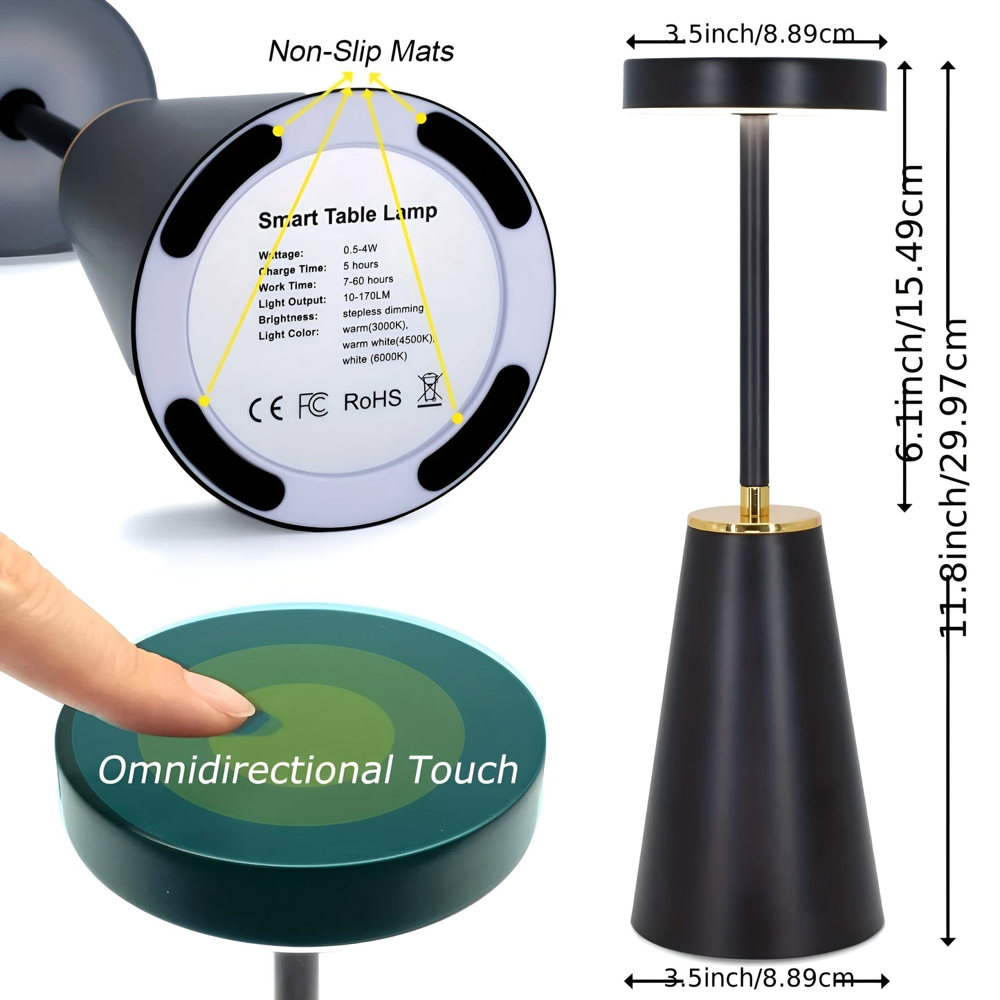 Slendra Lamp | Wireless Rechargeable Touch Table Lamp In A Matte Black or White Metal Finish