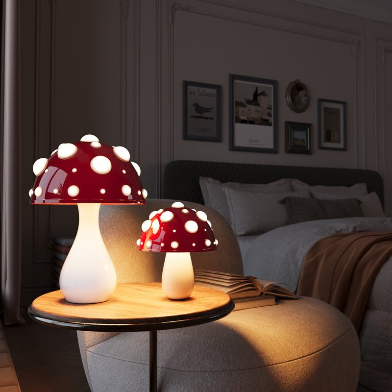 LED Mushroom Table Lamp | Modern Amanita Inspired Light For Bedsides, Desks and Bookshelves