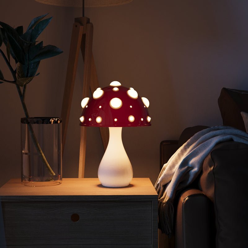 LED Mushroom Table Lamp | Modern Amanita Inspired Light For Bedsides, Desks and Bookshelves