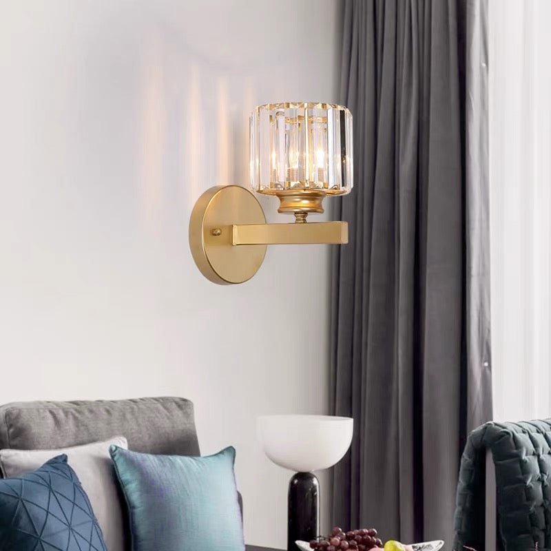 Crystal Wall Light | Modern Glass And Iron Sconce In Black or Gold, In Round or Square Form