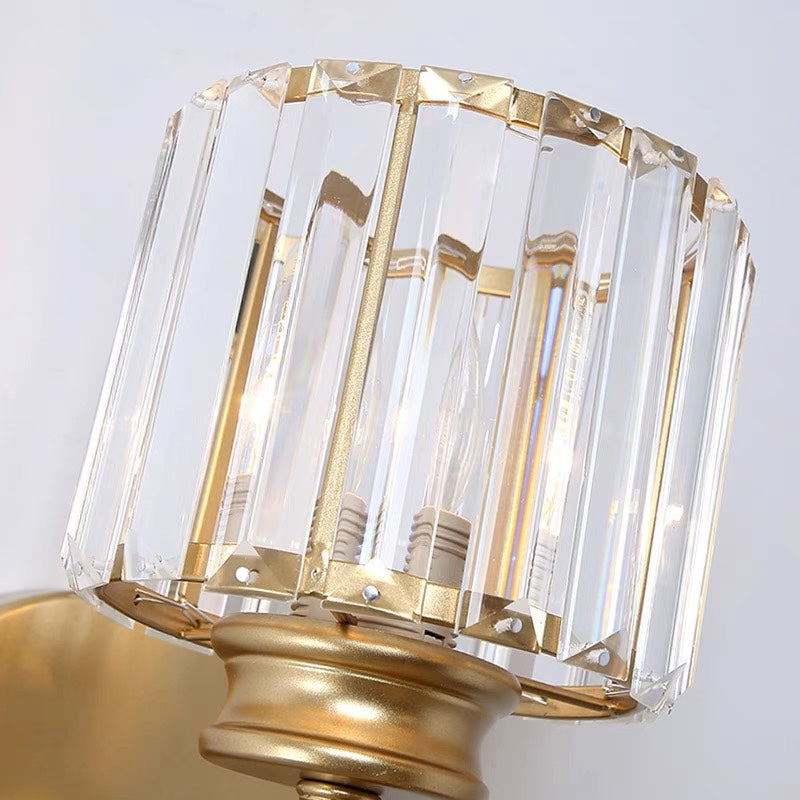 Crystal Wall Light | Modern Glass And Iron Sconce In Black or Gold, In Round or Square Form