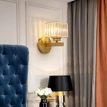 Crystal Wall Light | Modern Glass And Iron Sconce In Black or Gold, In Round or Square Form