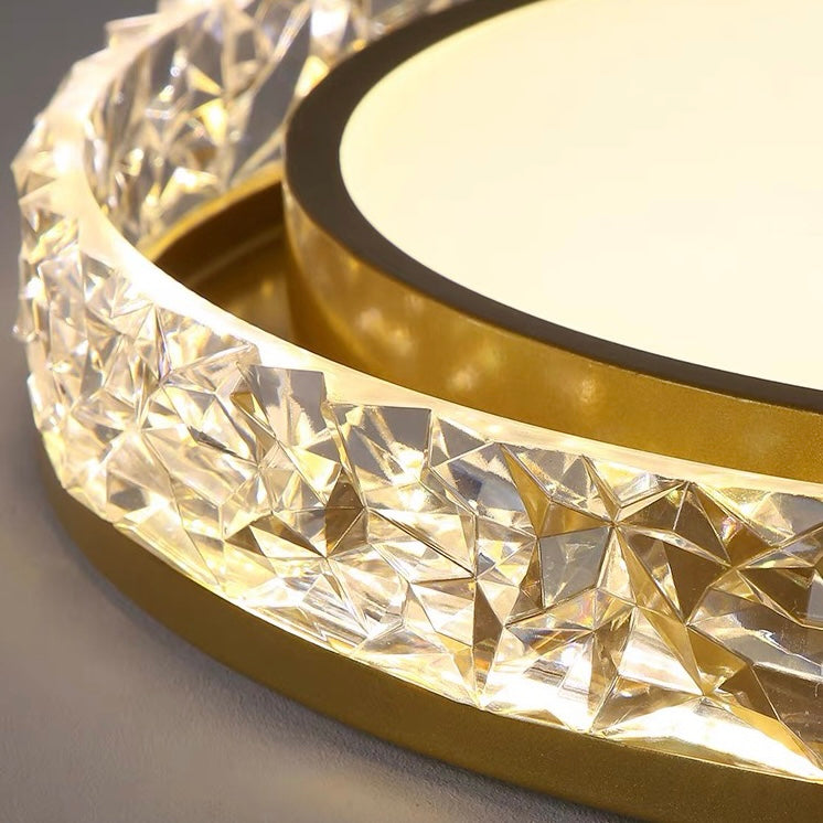 Crystal Halo LED Ceiling Light | Remote Dimmable Flush Mount Fixture For Bedrooms and Hallways