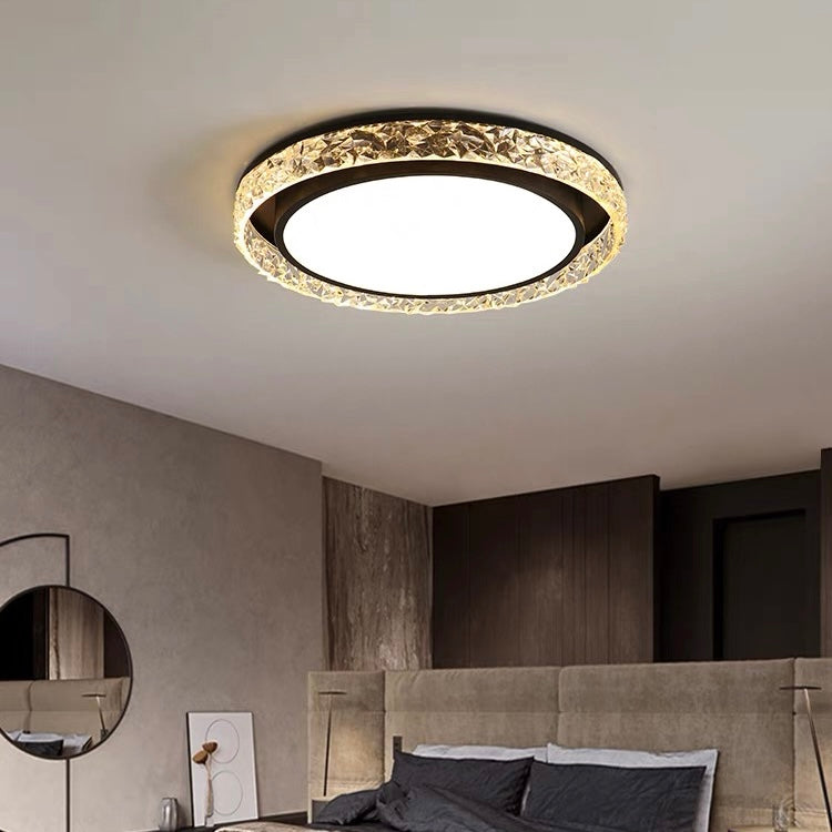 Crystal Halo LED Ceiling Light | Remote Dimmable Flush Mount Fixture For Bedrooms and Hallways