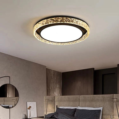 Crystal Halo LED Ceiling Light | Remote Dimmable Flush Mount Fixture For Bedrooms and Hallways